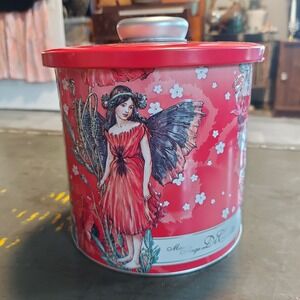 Di Costa Flower Fairies Biscuit Tin Cicely Mary Barker Red Metal Canister 5x5